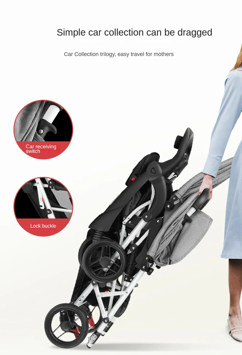 Luxury Double Stroller Folding Portable Twin Baby Stroller Lying and Seating Shock Absorption Newborn Double Seat Strollers