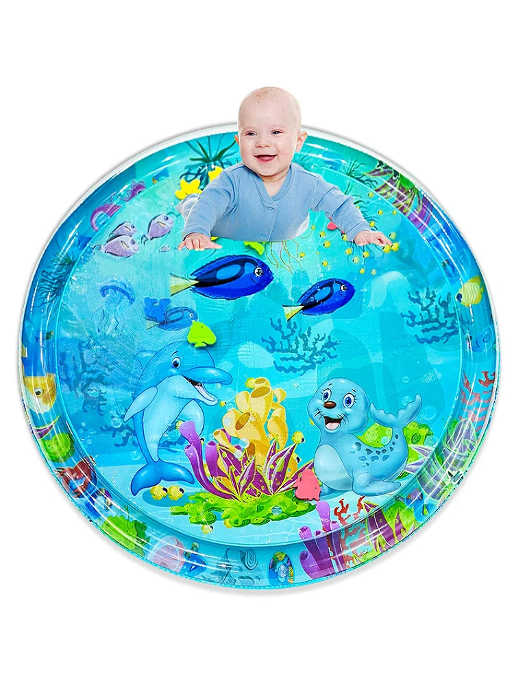 1pc 100cm Large Baby Playing Water Mat Dolphin Seal Pattern PVC Inflatable Round Play Mat Cushion Kids Gift