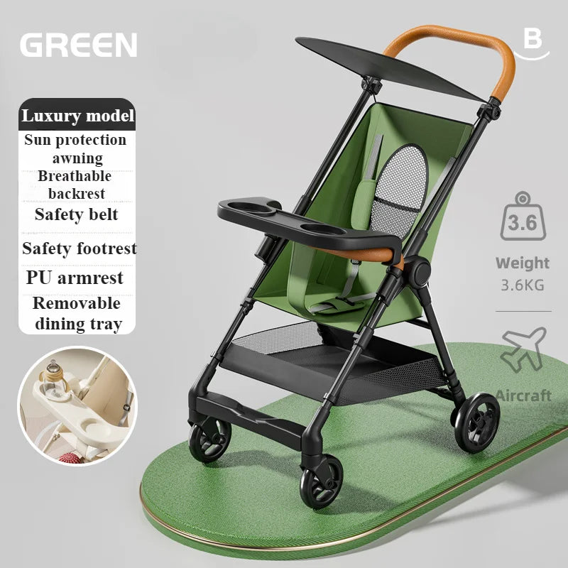 Foldable Baby Stroller Lightweight Baby Strolling Cart with Removable Dining Tray Sunshade Travel Infant Stroller for Kids