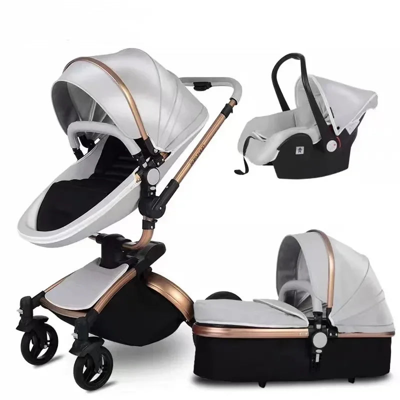 Baby Stroller 4 in 1 with Car Seat Baby Backpack Carrier Stroller Walkers Luxury Baby Stroller Pram Leather