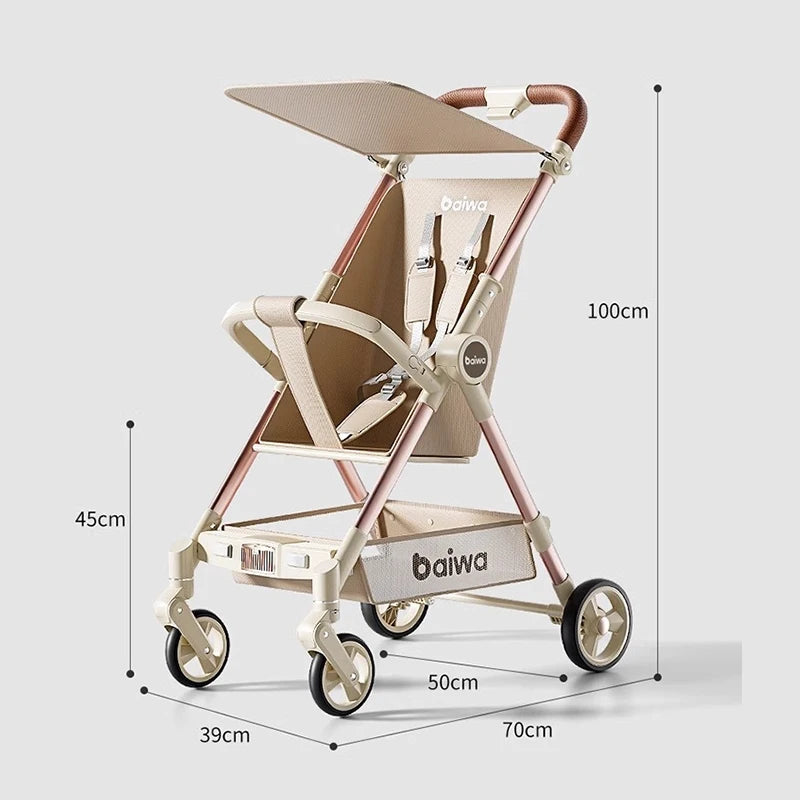 Lightweight Carry-on Stroller One-handed Foldable with Music Light Canopy for Babies Travel Awning Sitting and Lying Stroller