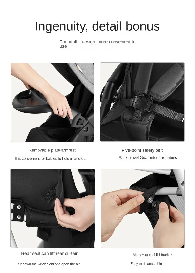 Luxury Double Stroller Folding Portable Twin Baby Stroller Lying and Seating Shock Absorption Newborn Double Seat Strollers