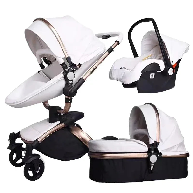 Baby Stroller 4 in 1 with Car Seat Baby Backpack Carrier Stroller Walkers Luxury Baby Stroller Pram Leather