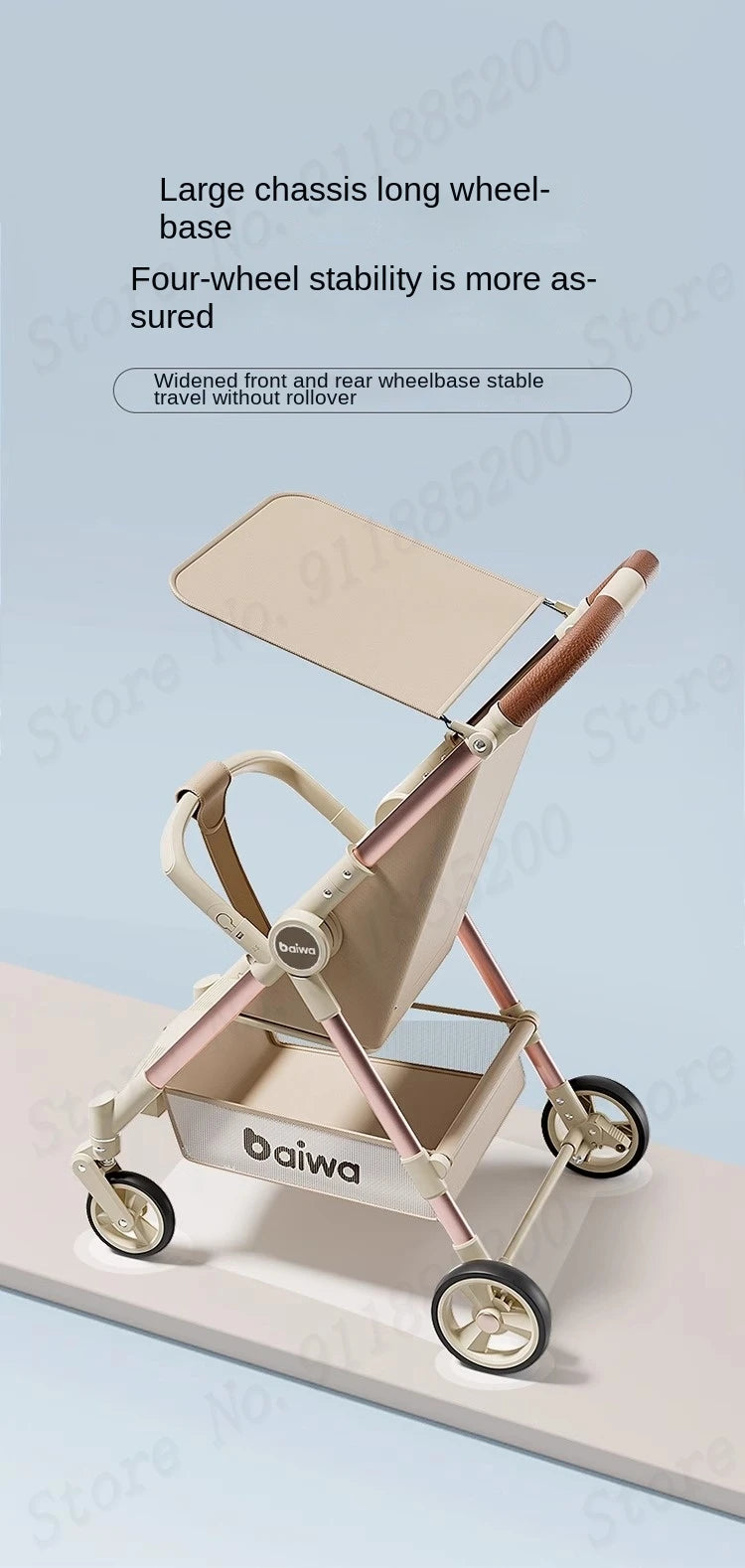 Lightweight Carry-on Stroller One-handed Foldable with Music Light Canopy for Babies Travel Awning Sitting and Lying Stroller