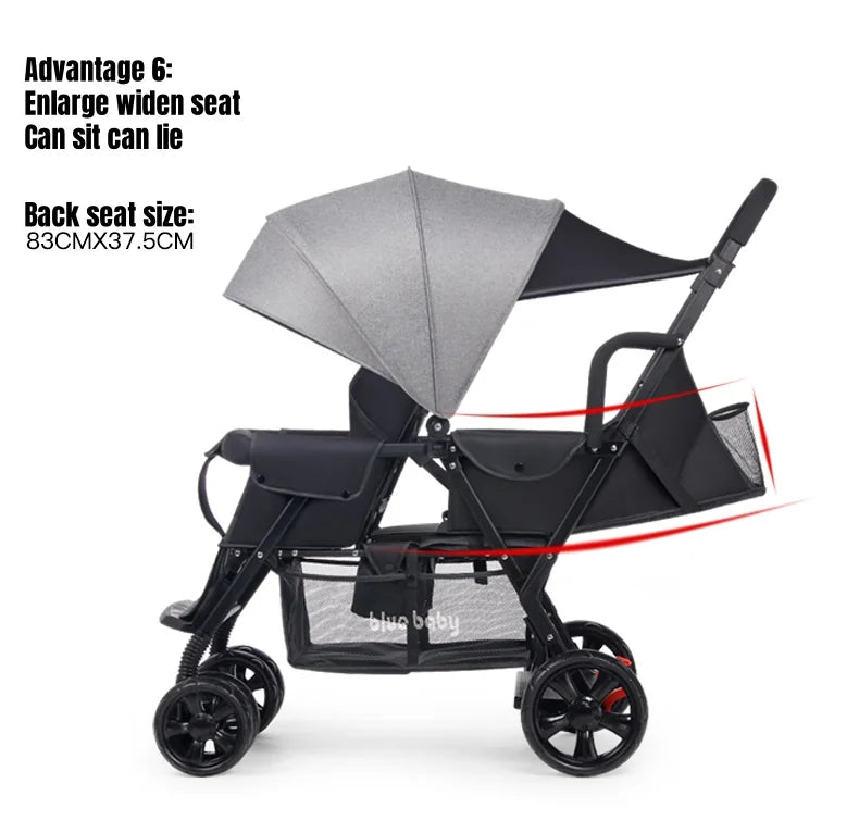 Special Design for Two Babies Family Trolley Double Seat Various Mode Baby Carriage Convenient Light Weight Baby Stroller