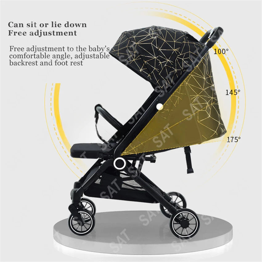 Lightweight Baby Stroller with Large Canopy Double Brake Travel Stroller for Airplane One-hand Folding Stroller Sit and Lying