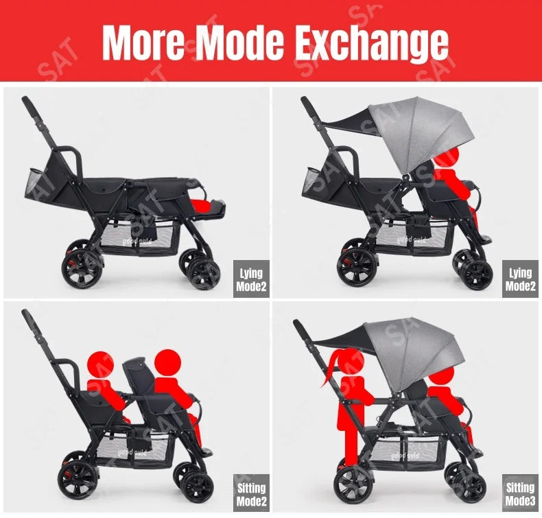 Special Design for Two Babies Family Trolley Double Seat Various Mode Baby Carriage Convenient Light Weight Baby Stroller