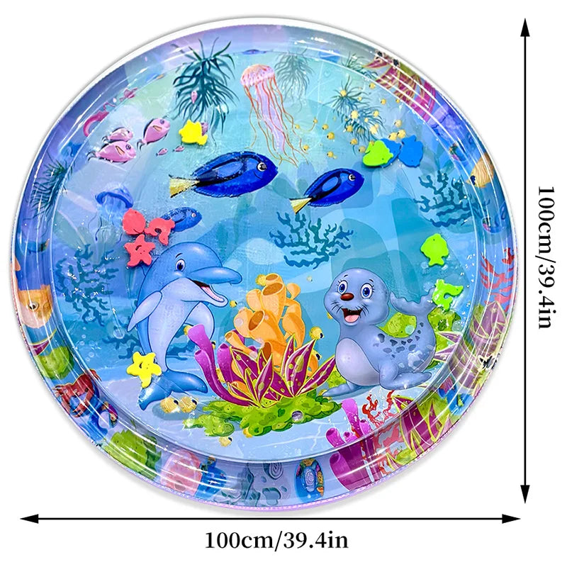 1pc 100cm Large Baby Playing Water Mat Dolphin Seal Pattern PVC Inflatable Round Play Mat Cushion Kids Gift