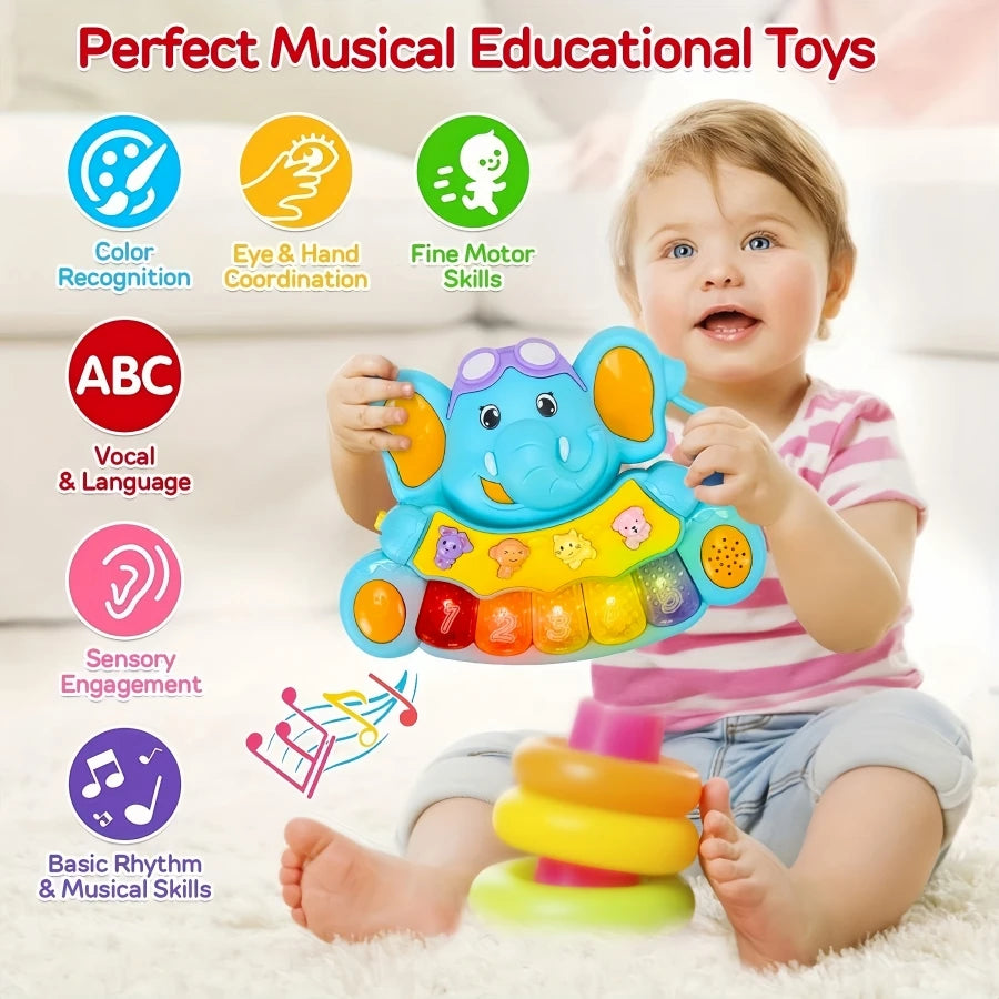 Baby Piano Toys, Elephant Music Baby Toys 18 Months Early Learning Educational Piano