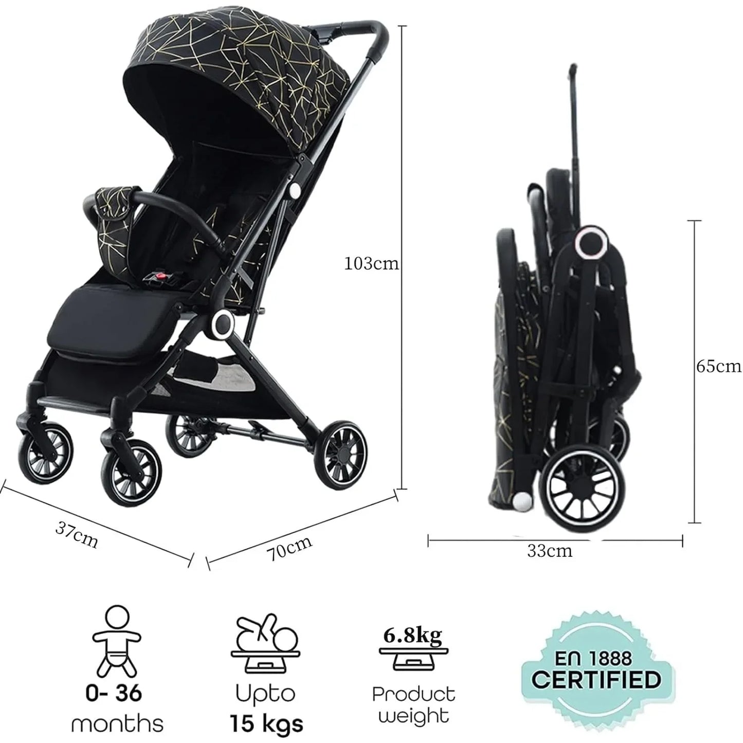 Lightweight Baby Stroller with Large Canopy Double Brake Travel Stroller for Airplane One-hand Folding Stroller Sit and Lying