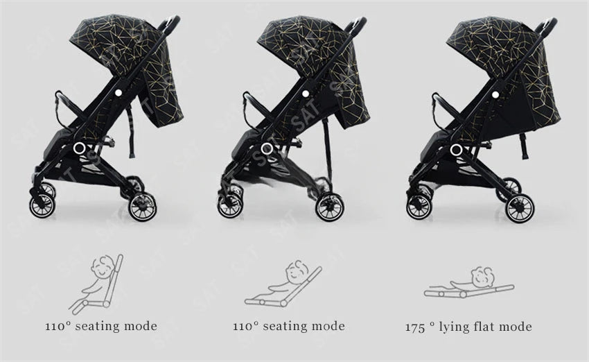 Lightweight Baby Stroller with Large Canopy Double Brake Travel Stroller for Airplane One-hand Folding Stroller Sit and Lying