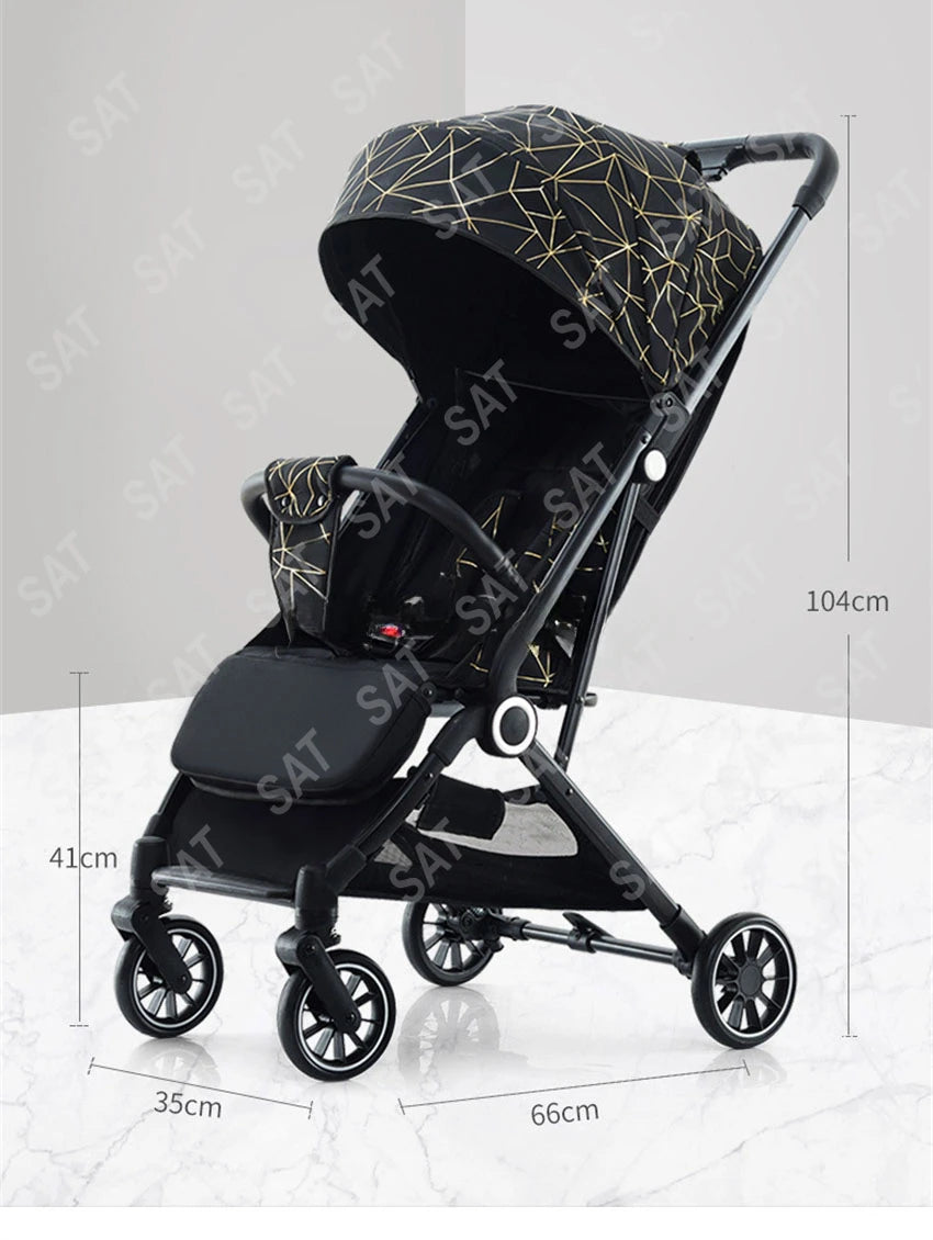 Lightweight Baby Stroller with Large Canopy Double Brake Travel Stroller for Airplane One-hand Folding Stroller Sit and Lying