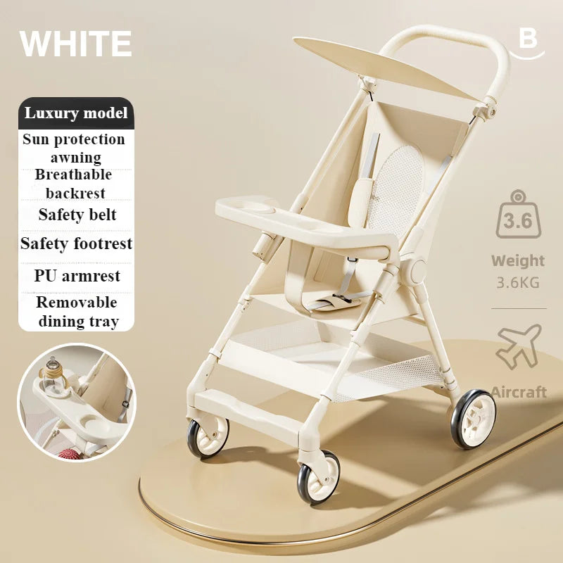 Foldable Baby Stroller Lightweight Baby Strolling Cart with Removable Dining Tray Sunshade Travel Infant Stroller for Kids