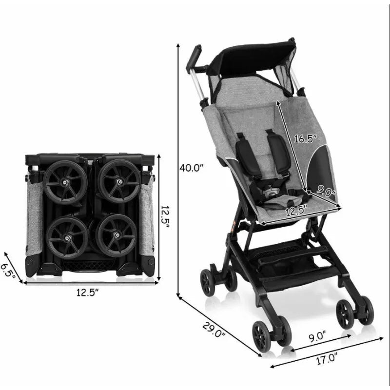 Portable Pocket Compact Lightweight Stroller Easy Handling Folding Travel carrier Travel Pram